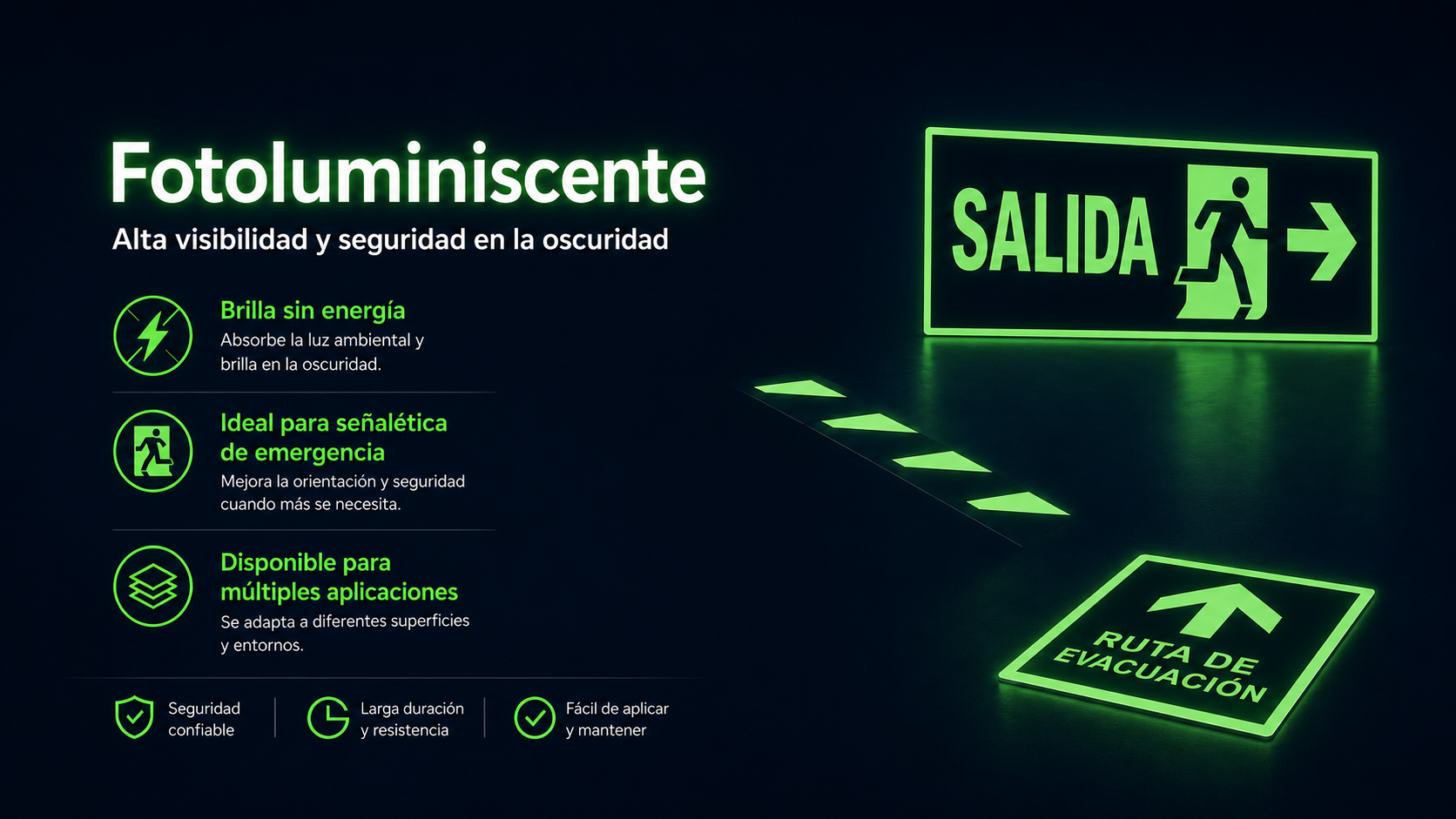 Señalética fotoluminiscente para salida y ruta de evacuación